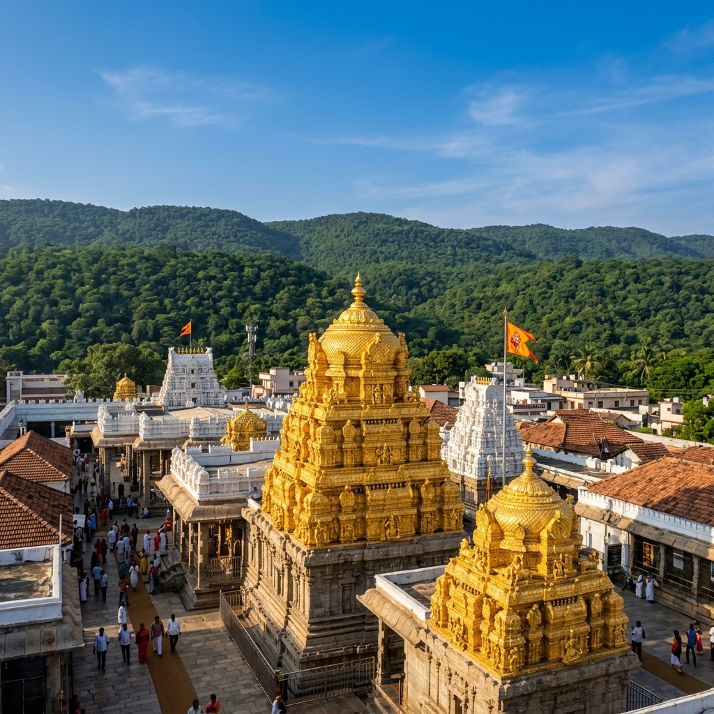 Scenic Golden Spires of Tirumala Venkateswara Temple